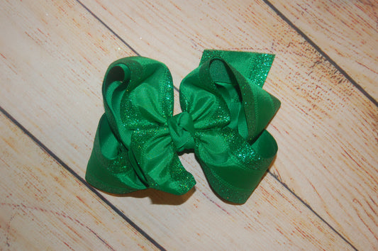 Green Satin & Glitter Hair Bow