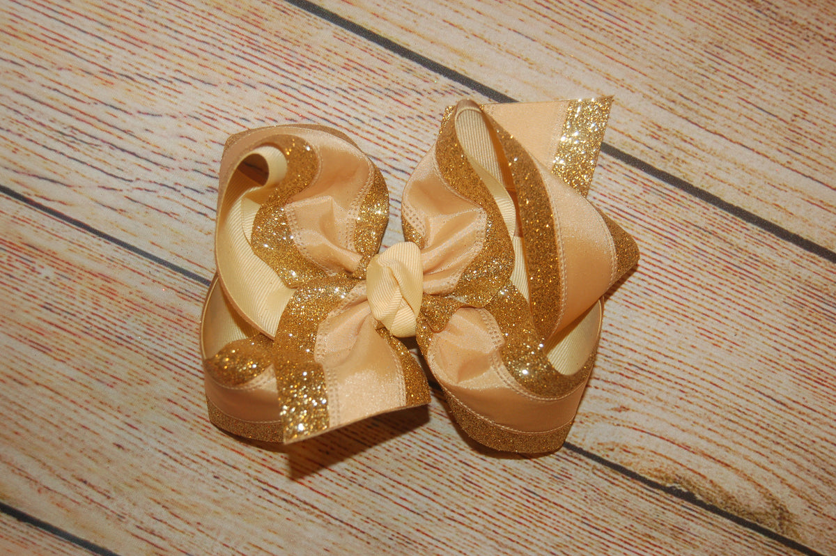 Gold Satin & Glitter Hair Bow