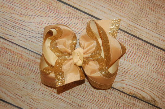 Gold Satin & Glitter Hair Bow