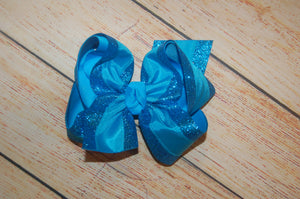 Turquoise Satin & Glitter Hair Bow