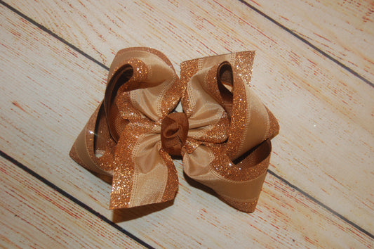 Bronze Satin & Glitter Hair Bow