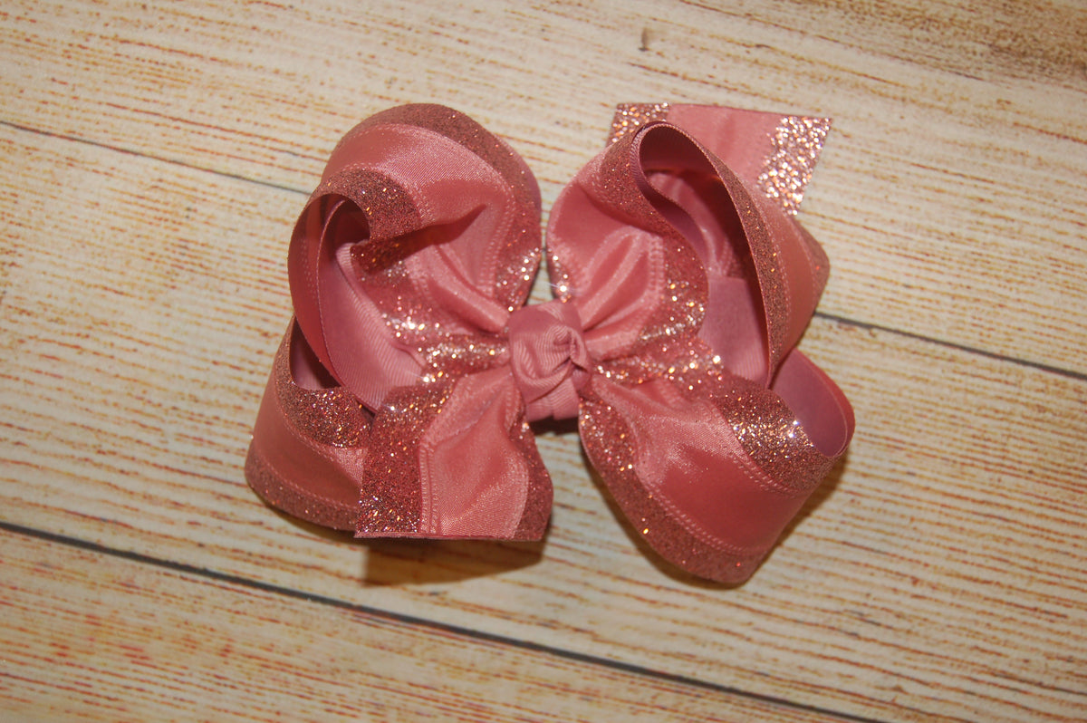 Rose Pink Satin & Glitter Hair Bow