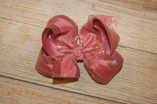Rose Pink Satin & Glitter Hair Bow