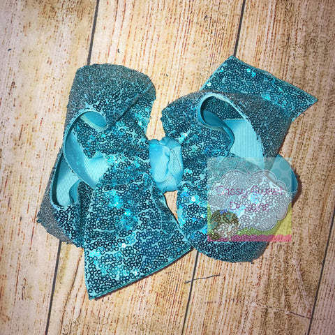 Turquoise Sassy Sequins Hair Bow