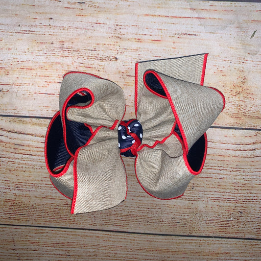 Khaki Red Trim Canvas Hair Bow