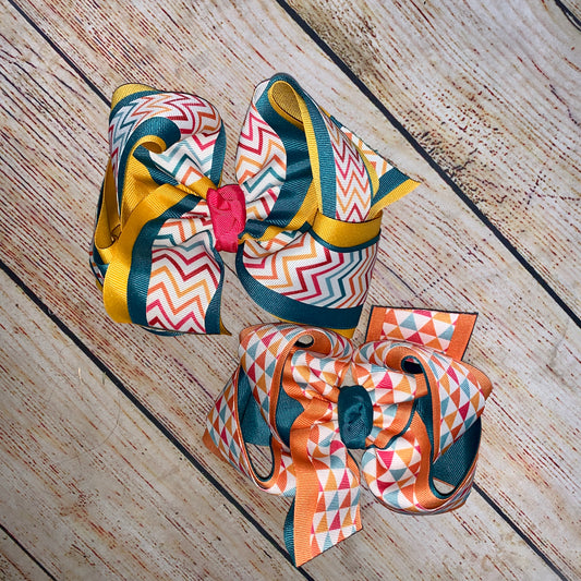 Fall Limited Edition Chevron/Triangles Double Triple Layer Hair Bow
