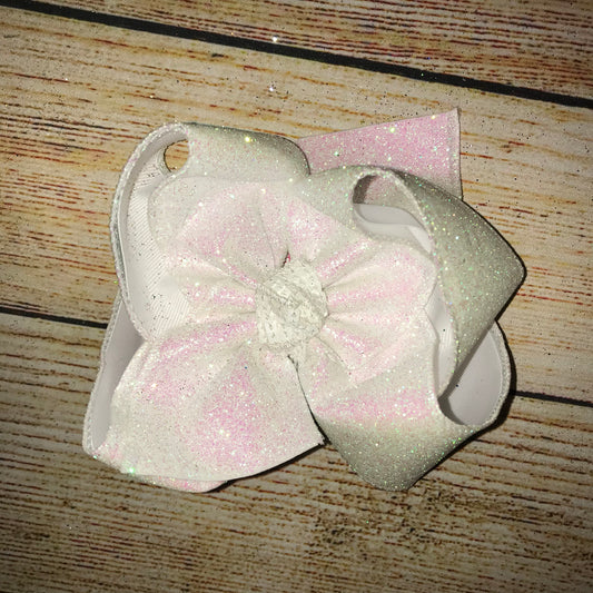 White Solid Glitter Hair Bow