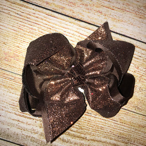 Brown Solid Glitter Hair Bow
