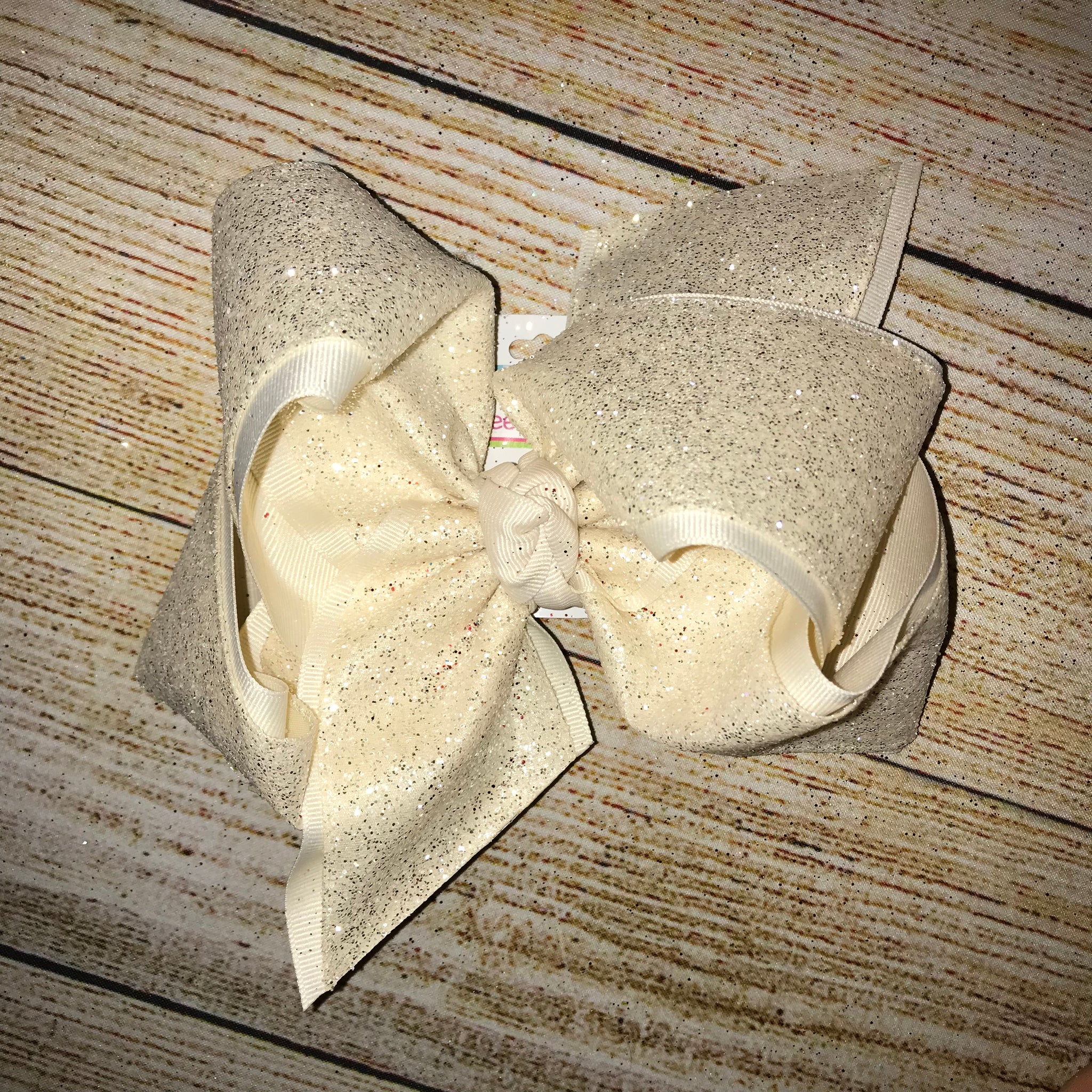 Ivory Solid Glitter Hair Bow