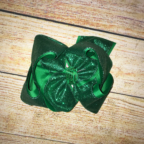 Green Solid Glitter Hair Bow