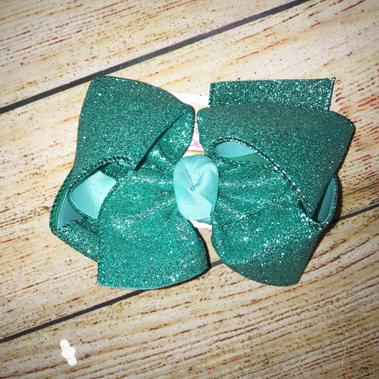 Aqua Solid Glitter Hair Bow