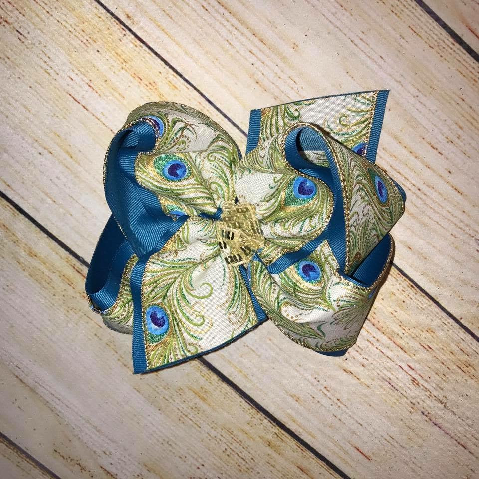 Peacock Canvas Hair Bow
