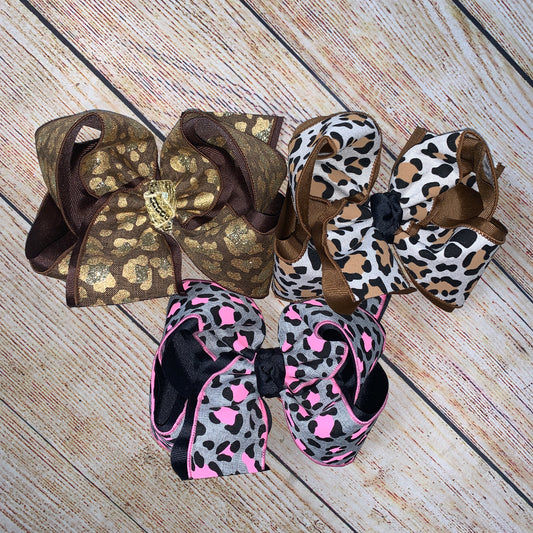 NEW!!! LIMITED Canvas Linen Leopard Hair Bows