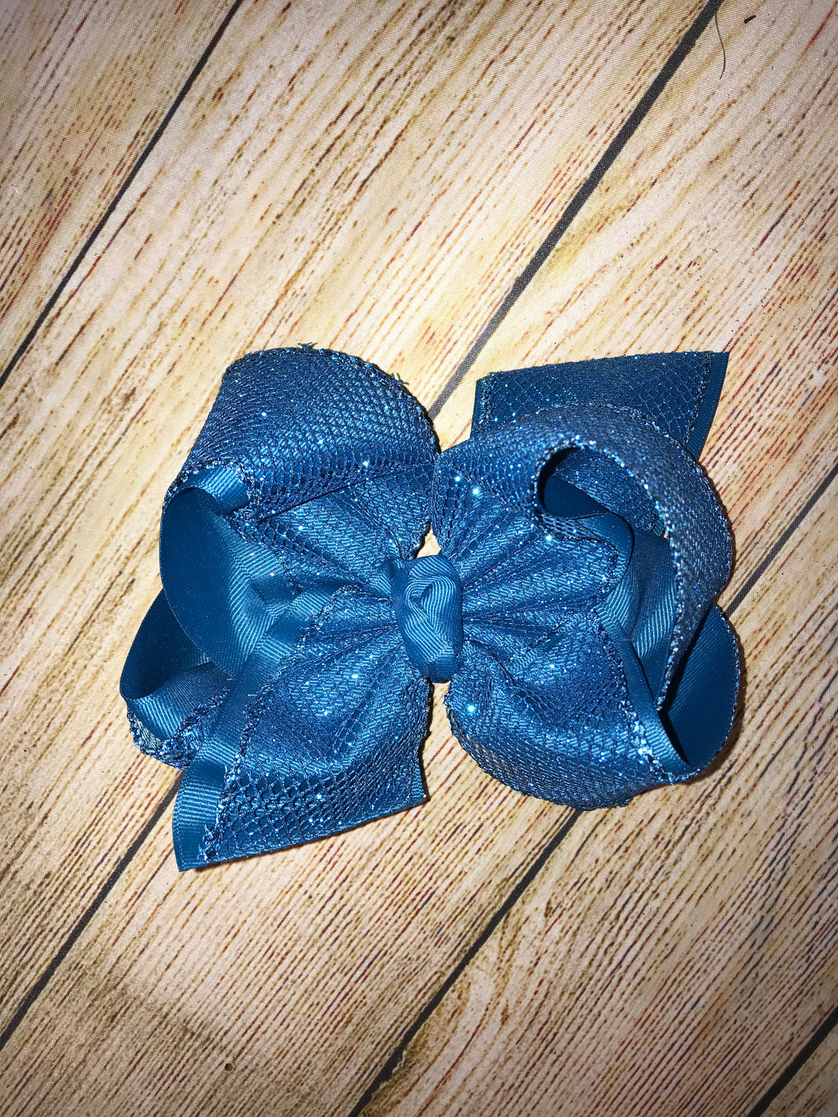 Deep Teal Blue Glitter Mesh Hair Bow