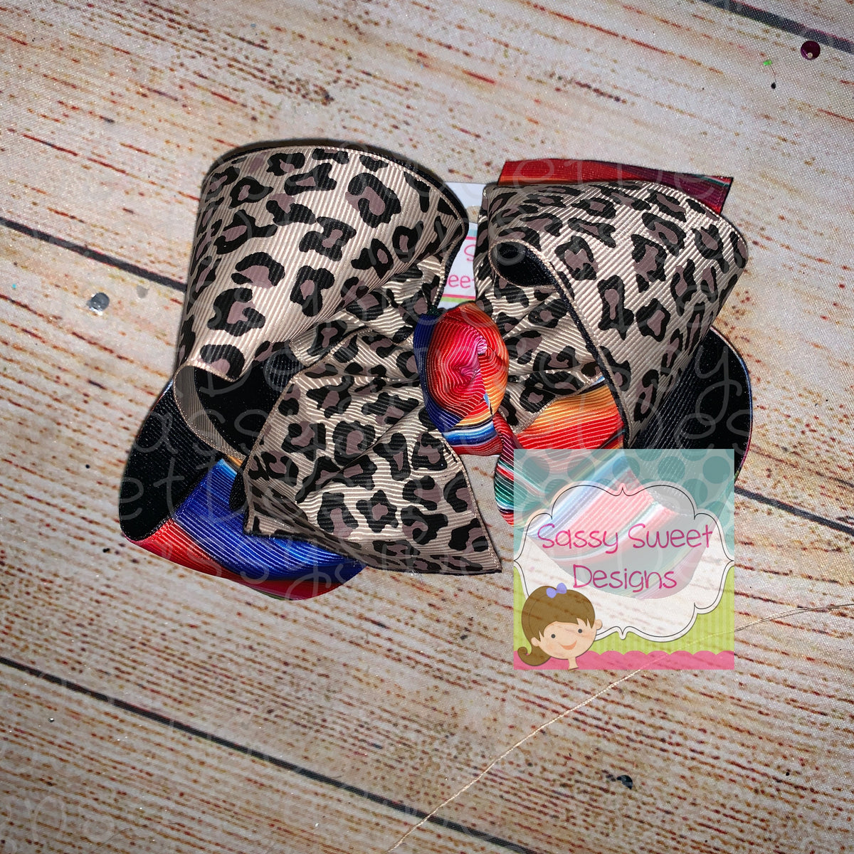 Serape & Leopard TWISTED Double HairBow