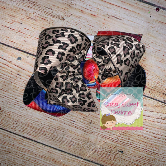 Serape & Leopard TWISTED Double HairBow