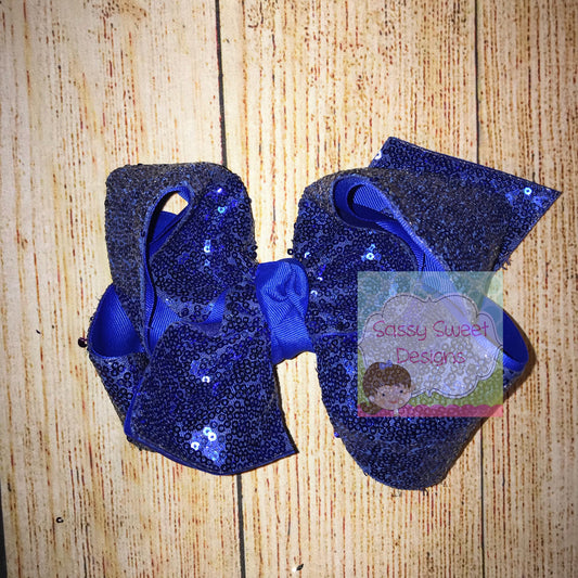 Royal Blue Sassy Sequins Hair Bow