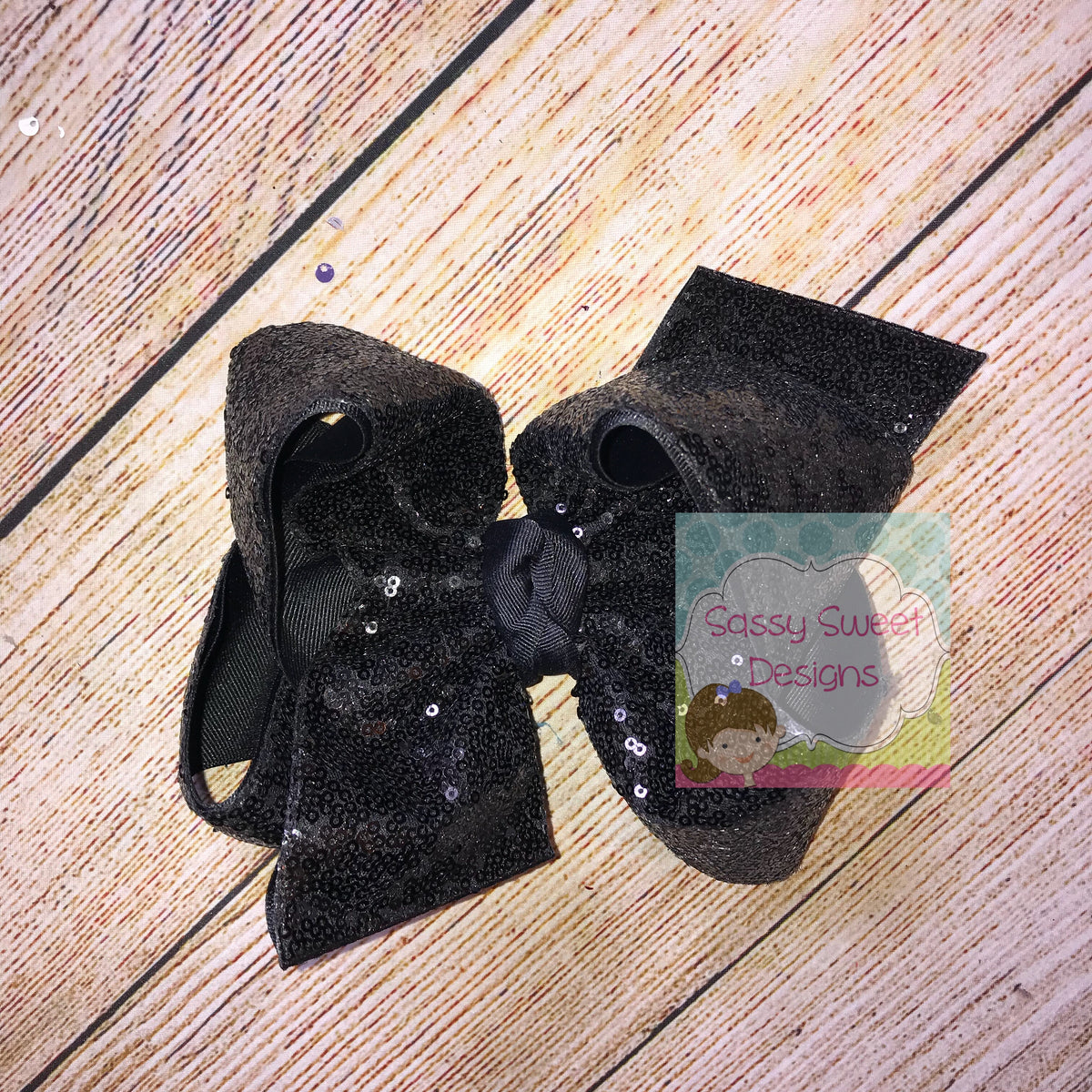Black Sassy Sequins Hair Bow