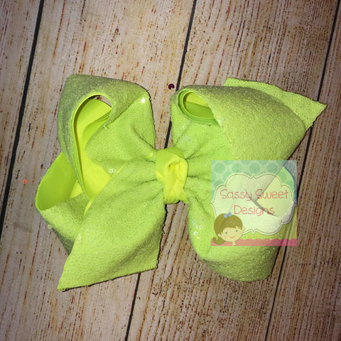 Neon Yellow Sassy Sequins Hair Bow