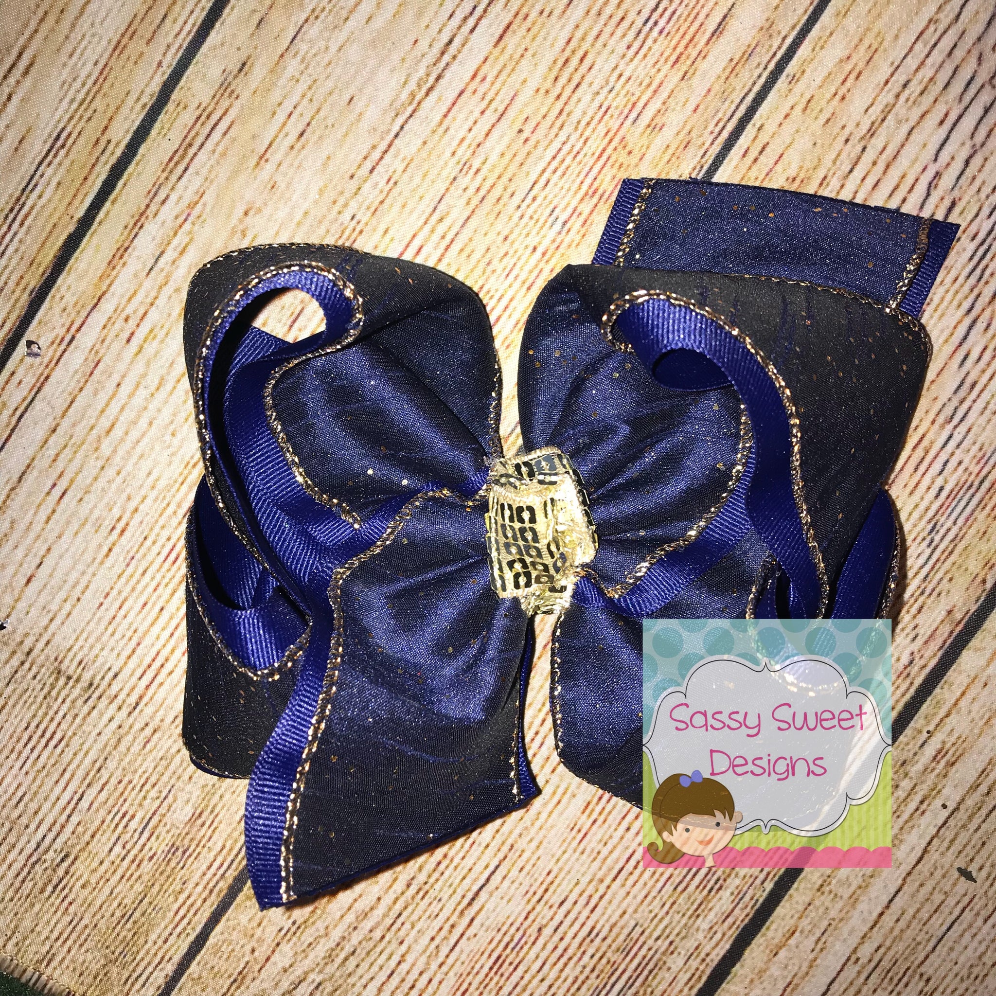 Navy Gold Metallic Canvas Hair Bow LIMITED
