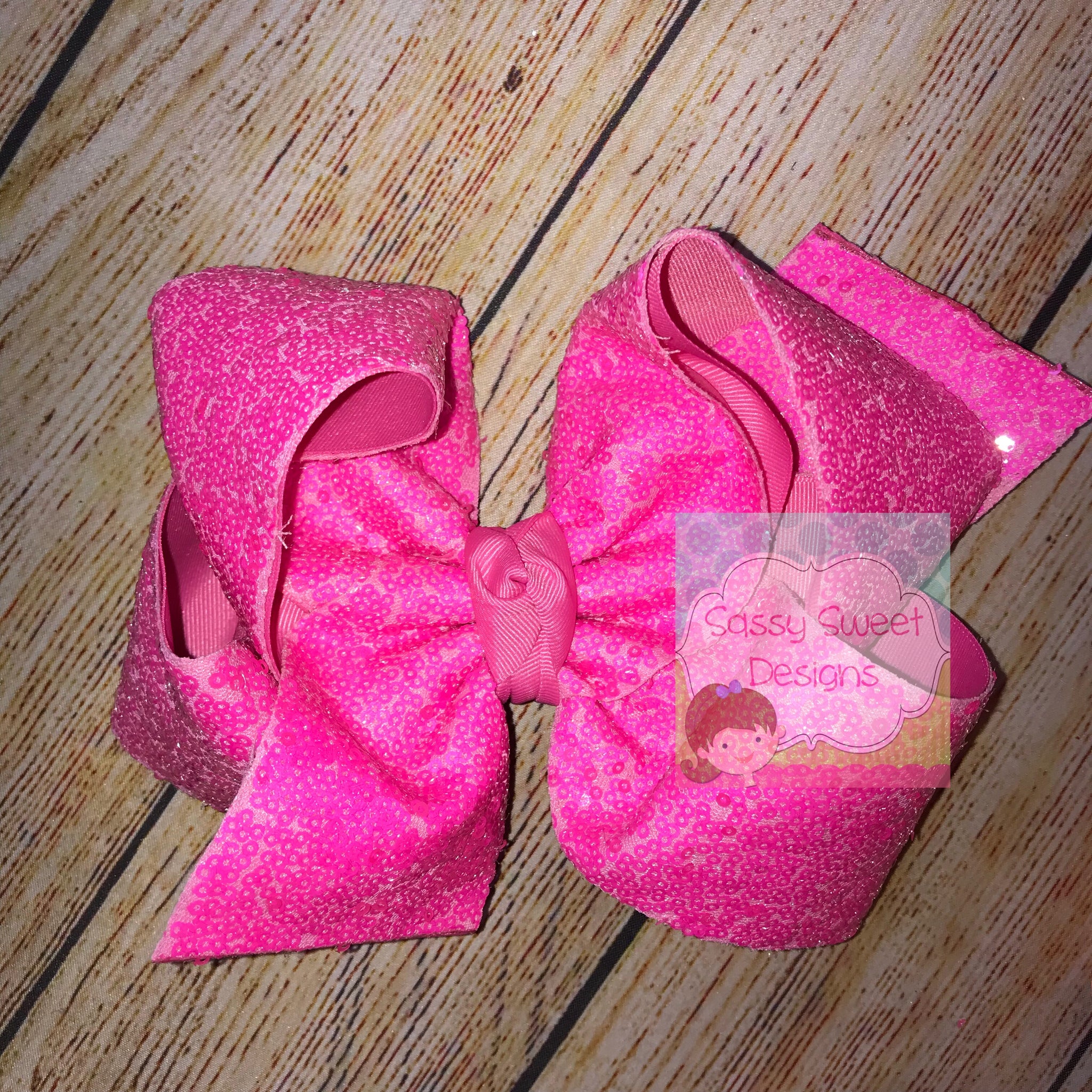 Neon PInk Sassy Sequins Hair Bow
