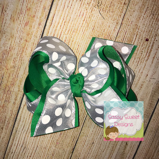 Silver Metallic Polka Dot Hair Bow