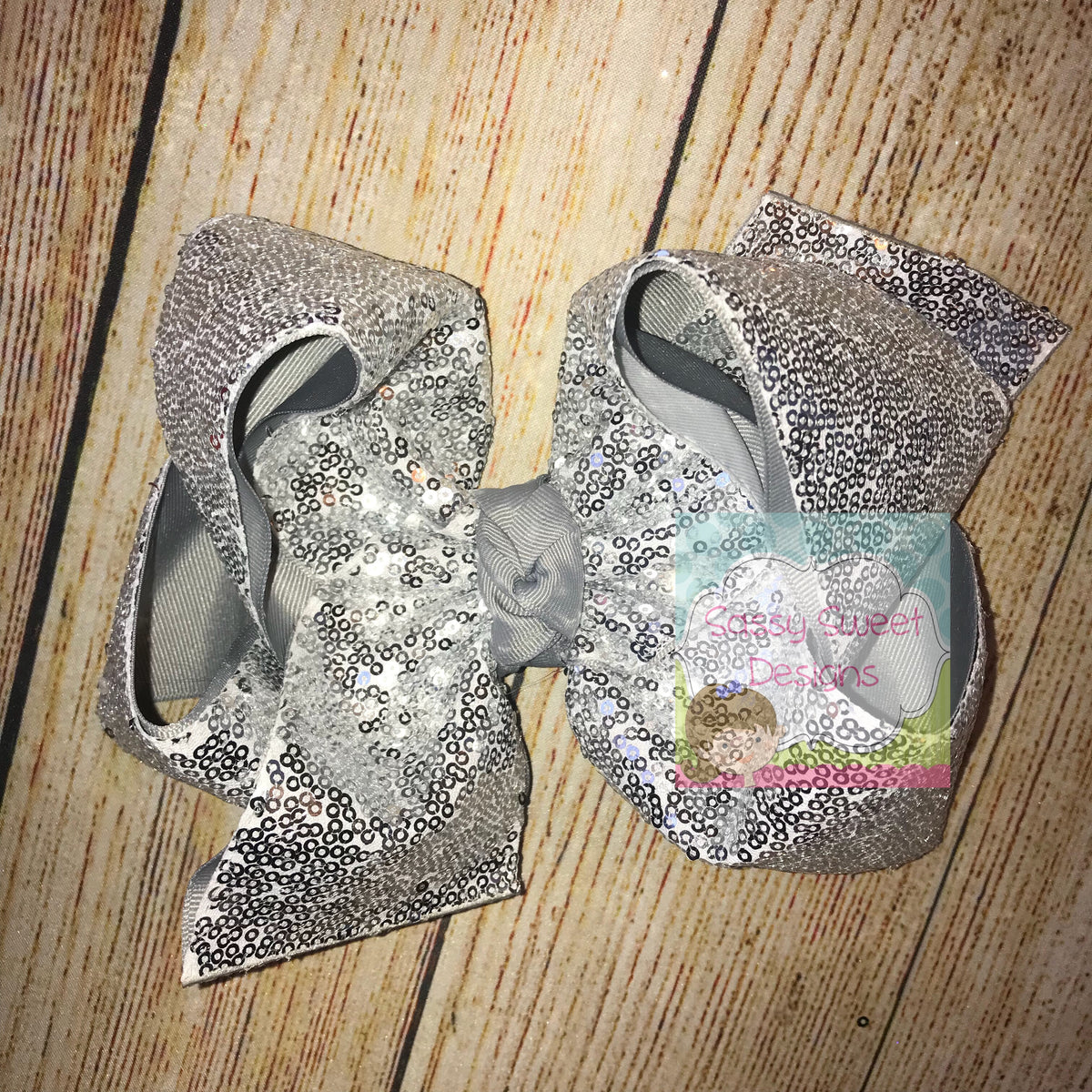 Silver Sassy Sequins Hair Bow