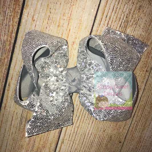 Silver Sassy Sequins Hair Bow