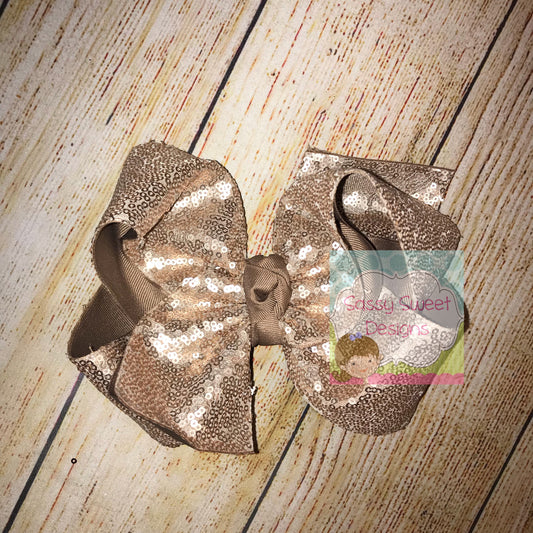 Latte Sassy Sequins Hair Bow