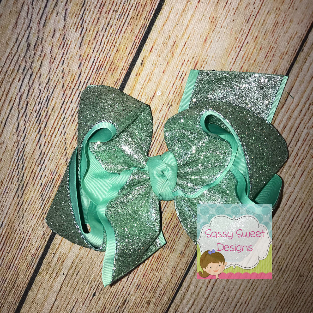 Dark Mint Solid Glitter Hair Bow