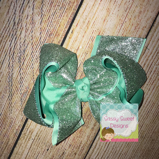 Dark Mint Solid Glitter Hair Bow