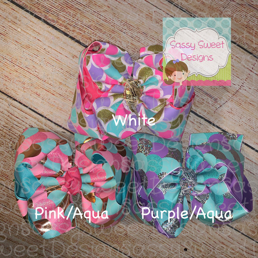 Mermaid Print Grosgrain Hair Bow