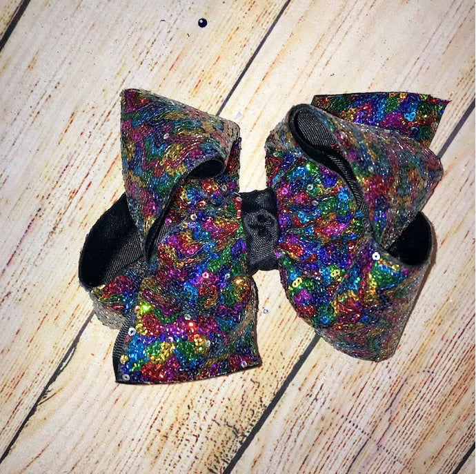 Multi Color Black Sassy Sequins Hair Bow