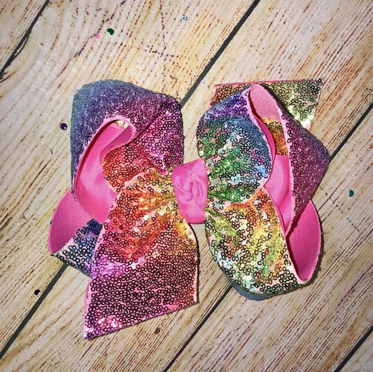 RAINBOW Pink Sassy Sequin Hair Bow