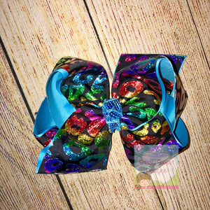 Cheetah Leopard RAINBOW Holographic Grosgrain Hair Bow