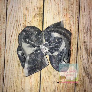 Silver & Charcoal Ombre Glitter Hair Bow