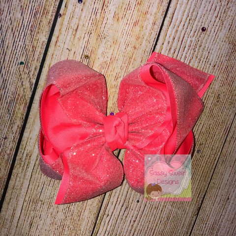 Neon Coral Solid Glitter Hair Bow