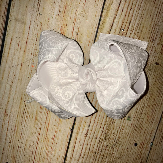 White on White Glitter Swirls Canvas Hair Bow