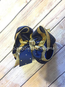SSD Navy & Gold TRIPLE Boutique Hairbow Back To School Bling Sassy Sweet Designs
