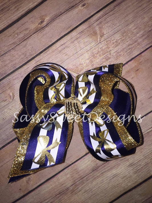 Navy & Gold BOW TRIPLE Hair Bow