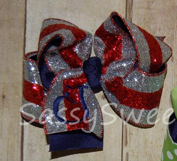 Red & Silver Stripe Glitter Hair Bow