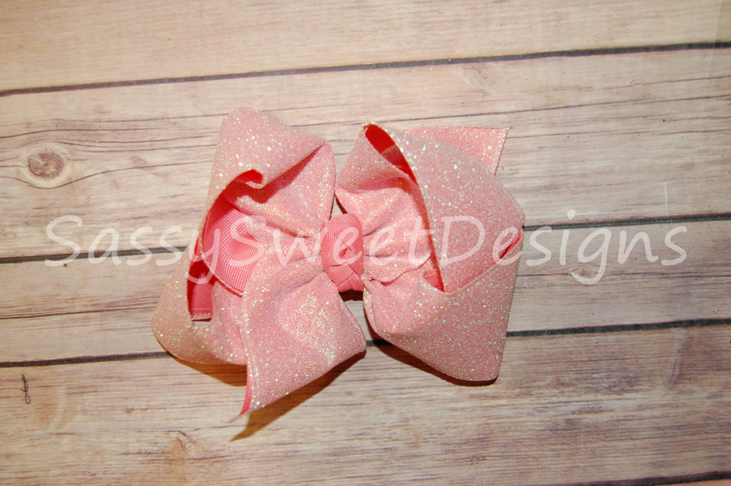 Coral Solid Glitter Hair Bow
