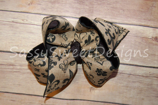 Fleur De Lis Canvas Hair Bow