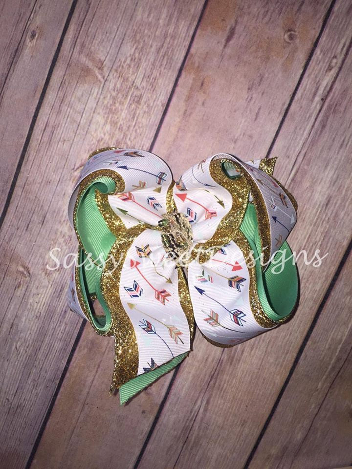 Gold Glitter Aztec Arrow TRIPLE Hair Bow