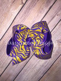 Purple & Gold Tiger Stripe Hair Bow LSU