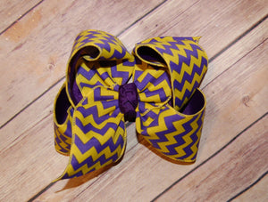 Purple & Gold Chevron Boutique Hair Bow  LSU