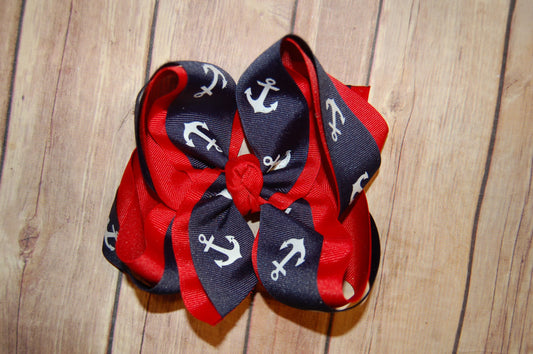Navy Anchor Double Hair Bow