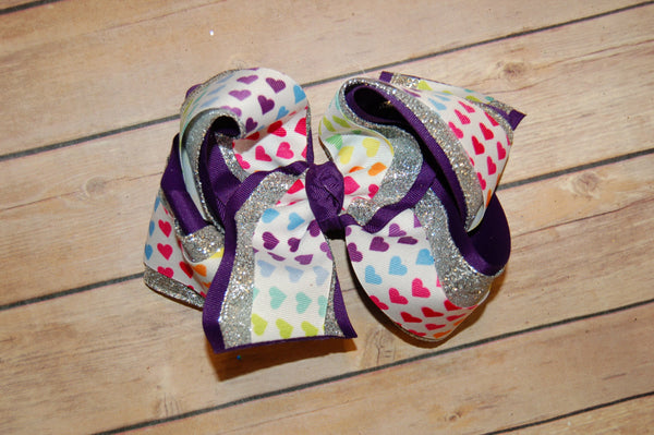 Rainbow Ombre Bubble Dot Triple Silver Glitter Hair Bow