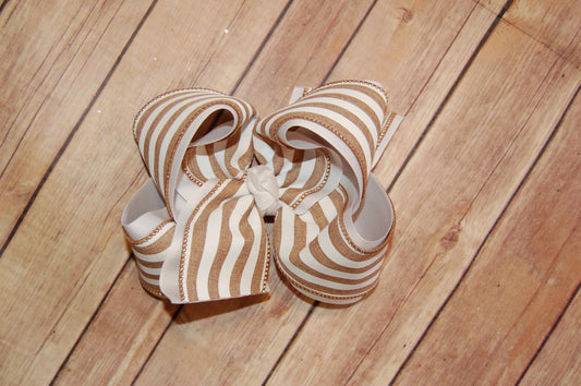 Khaki & White Striped Canvas Hair Bow