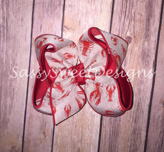 Red & Natural CRAWFISH Hair Bow